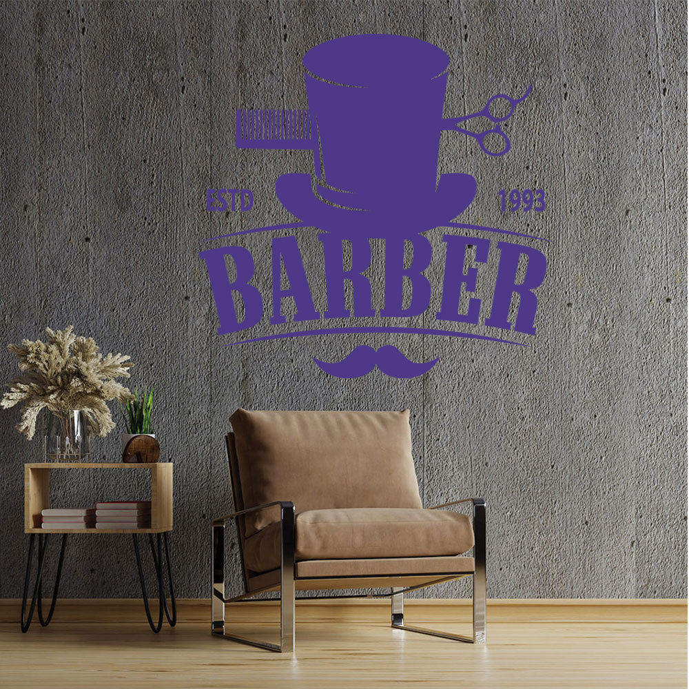 Bespoke Barber Wall Art – Est. Year Top Hat Moustache & Scissors
