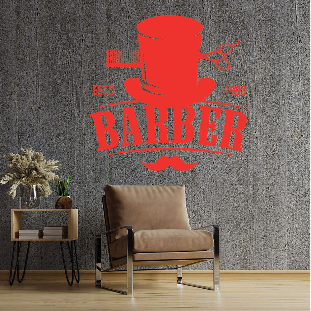 Bespoke Barber Wall Art – Est. Year Top Hat Moustache & Scissors