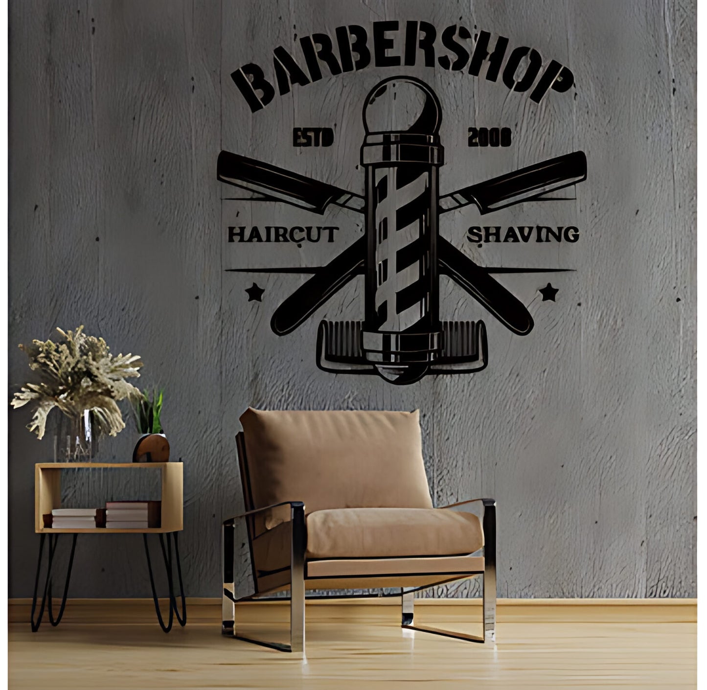 Bespoke Barbershop Wall Art – Est. Year Professional Service Bearded Man