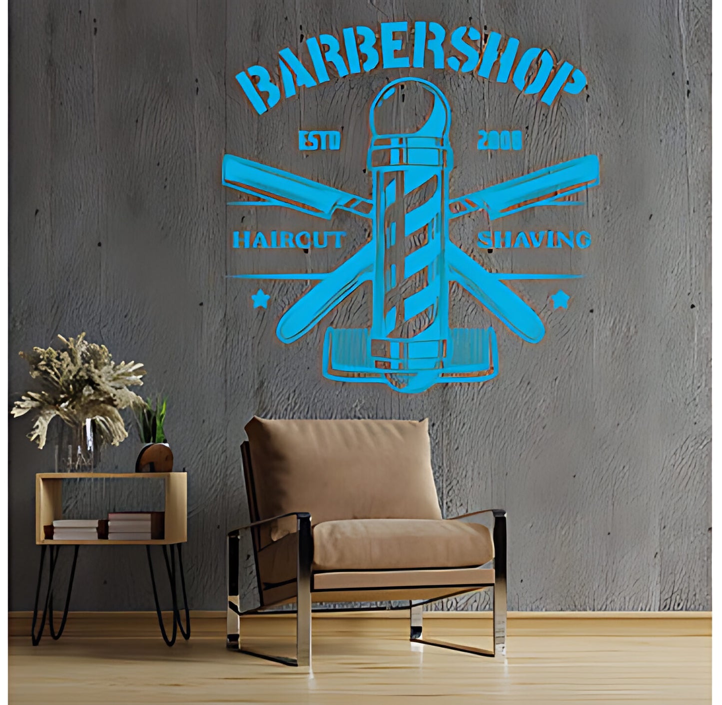 Bespoke Barbershop Wall Art – Est. Year Professional Service Bearded Man