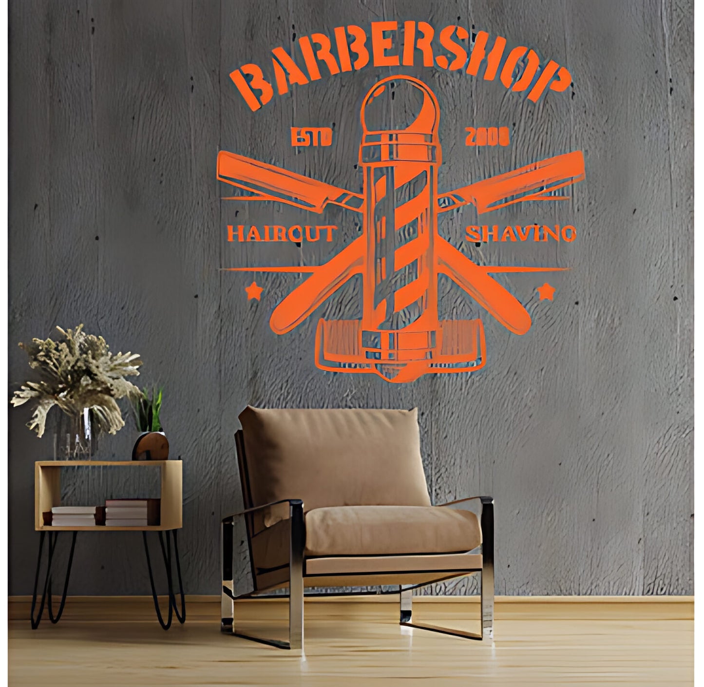 Bespoke Barbershop Wall Art – Est. Year Professional Service Bearded Man