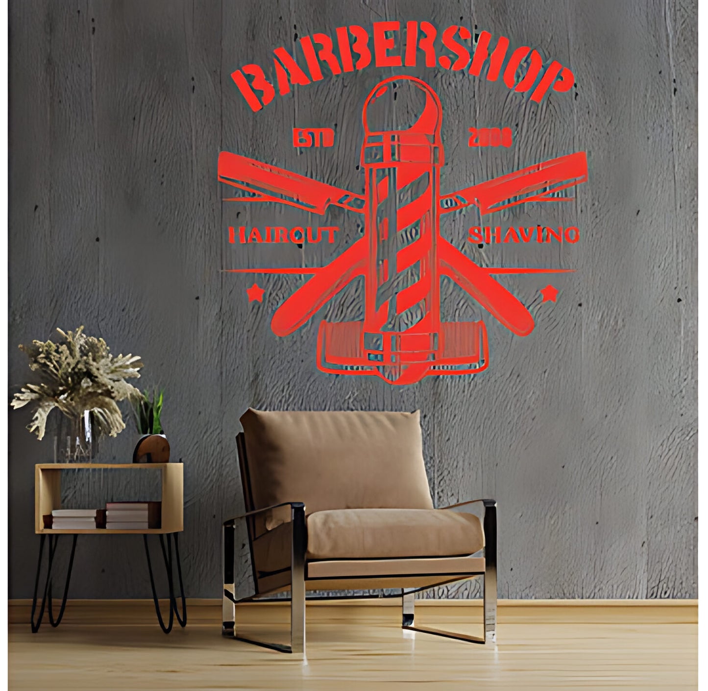Bespoke Barbershop Wall Art – Est. Year Professional Service Bearded Man