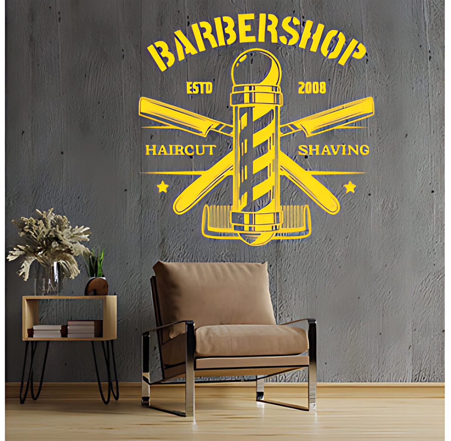 Bespoke Barbershop Wall Art – Est. Year Professional Service Bearded Man
