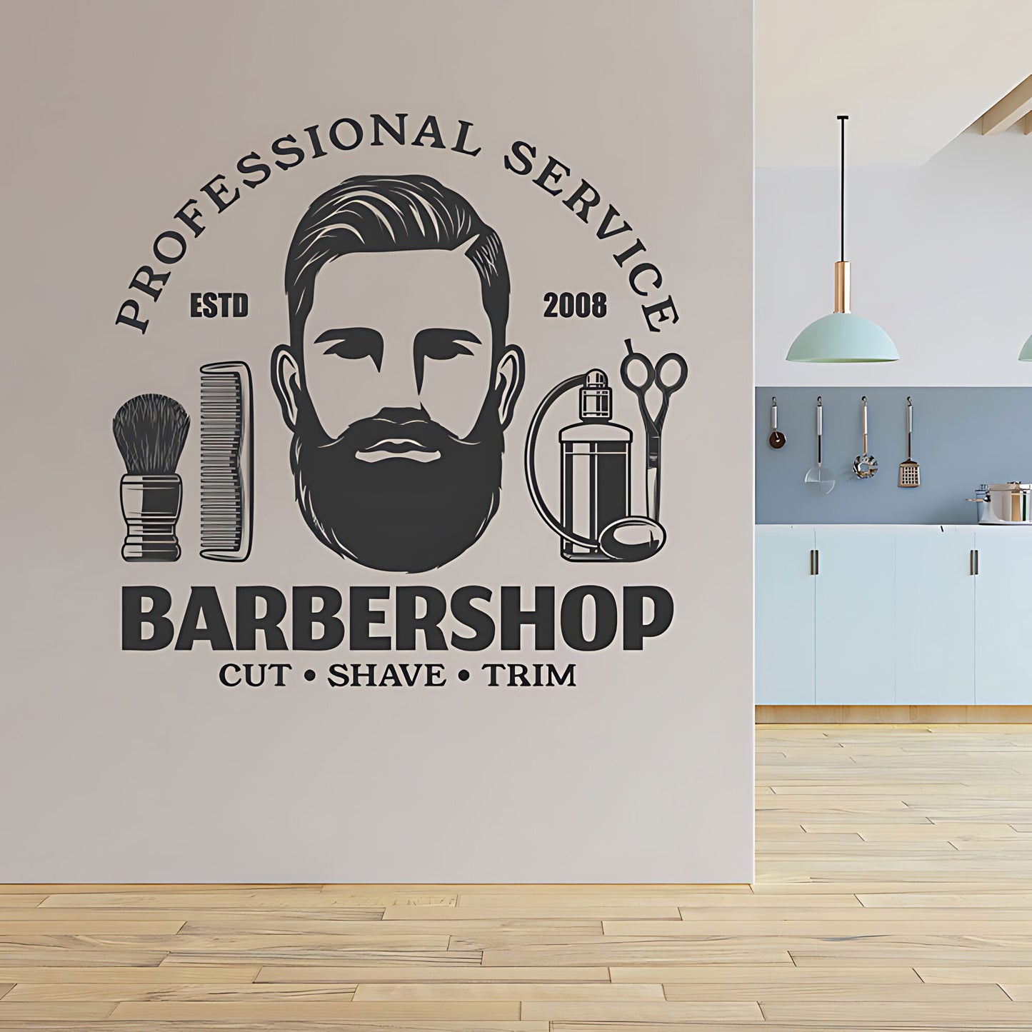 Barbershop Cut Shave Trim Wall Sticker – Professional Service Bearded Man Decal