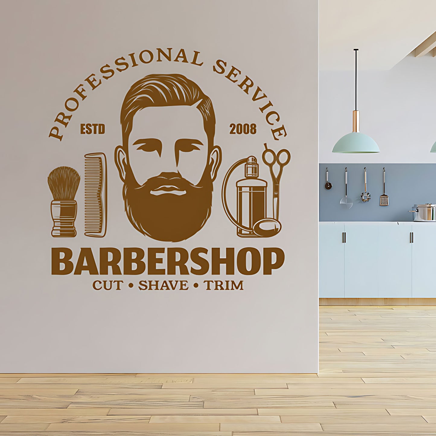 Barbershop Cut Shave Trim Wall Sticker – Professional Service Bearded Man Decal