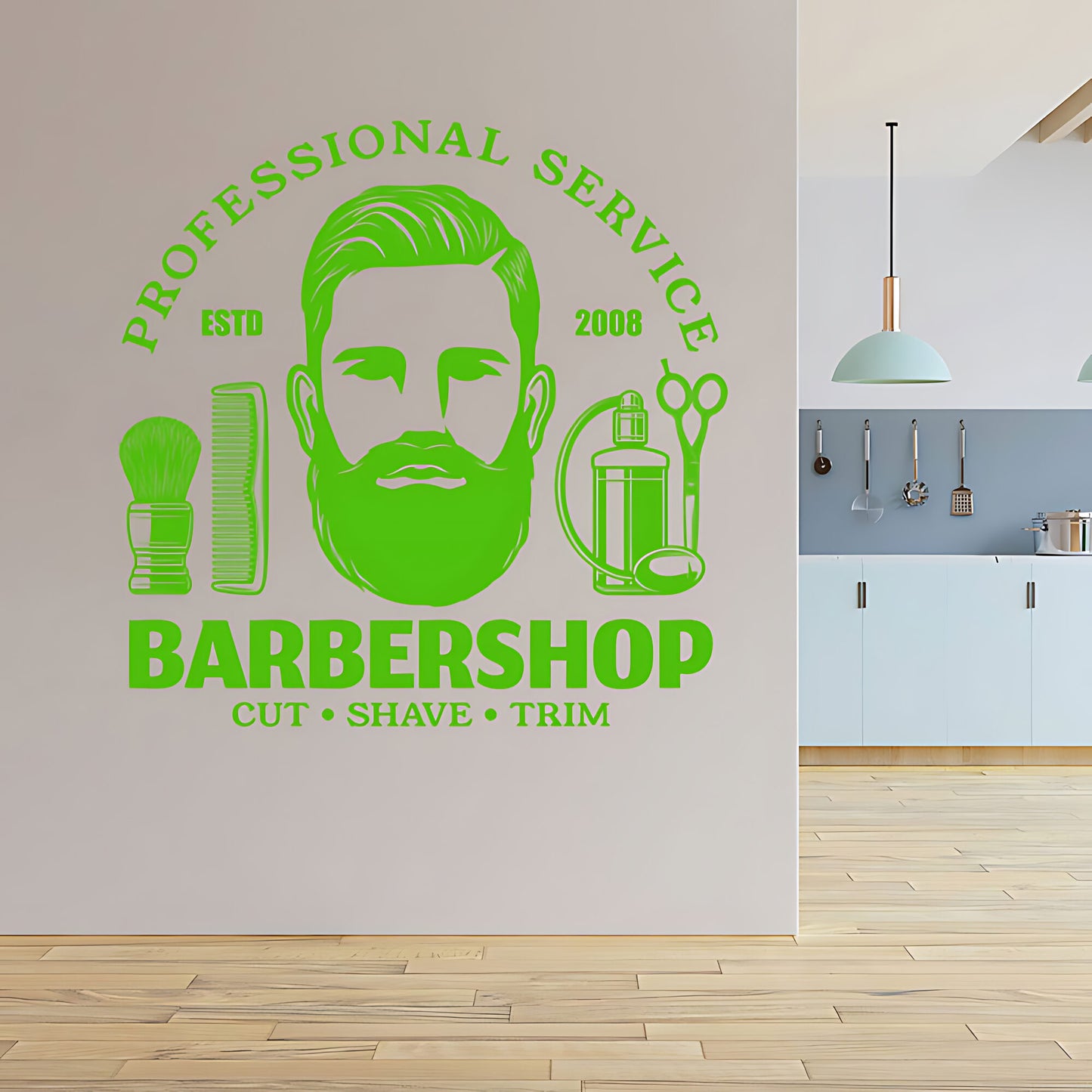 Barbershop Cut Shave Trim Wall Sticker – Professional Service Bearded Man Decal