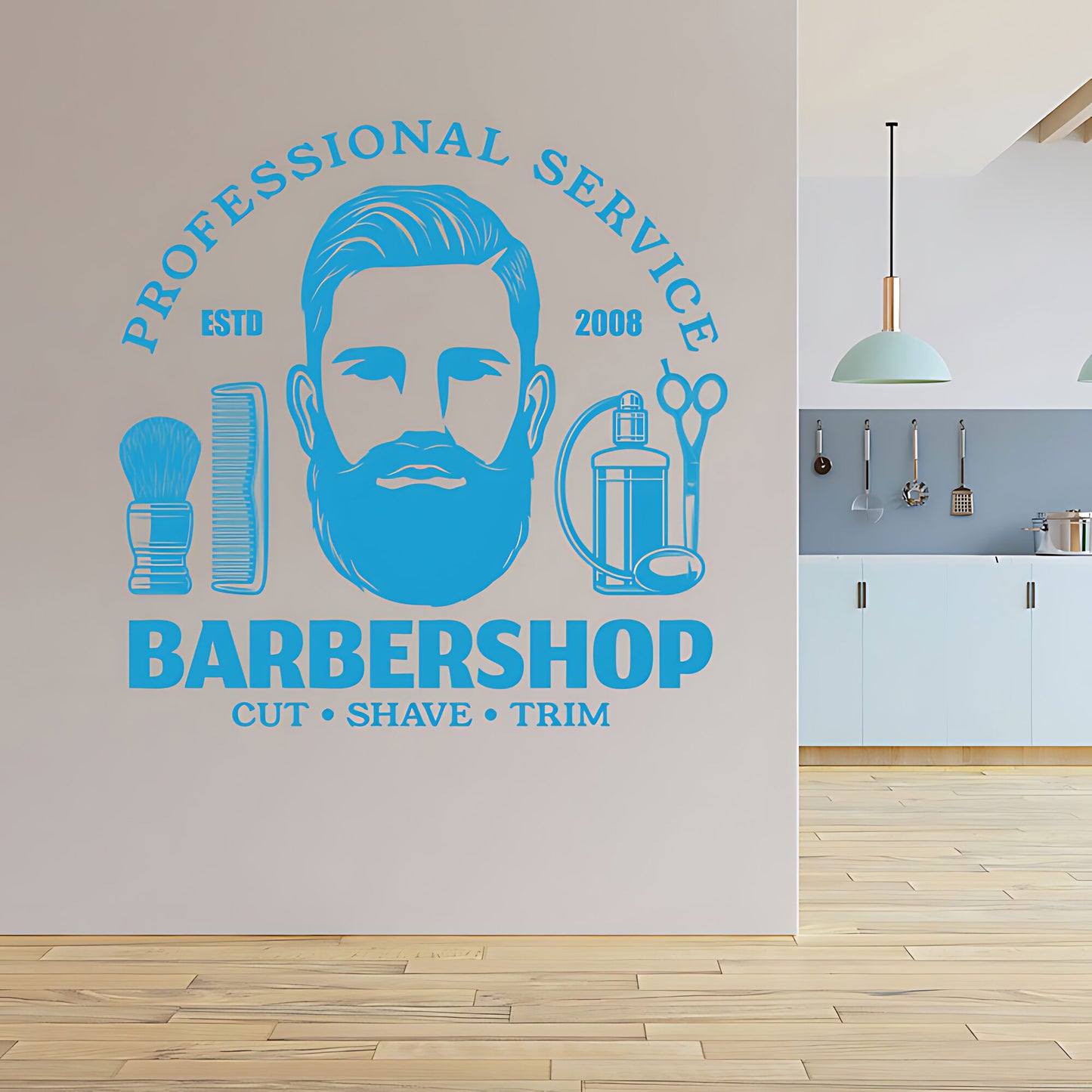Barbershop Cut Shave Trim Wall Sticker – Professional Service Bearded Man Decal