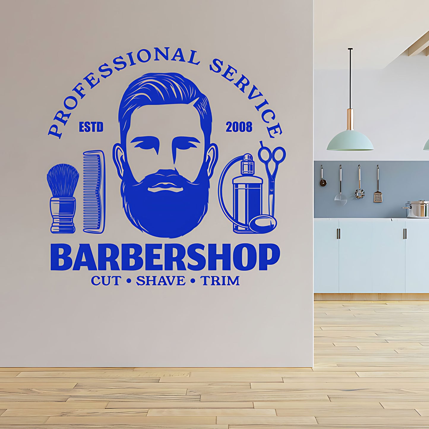 Barbershop Cut Shave Trim Wall Sticker – Professional Service Bearded Man Decal