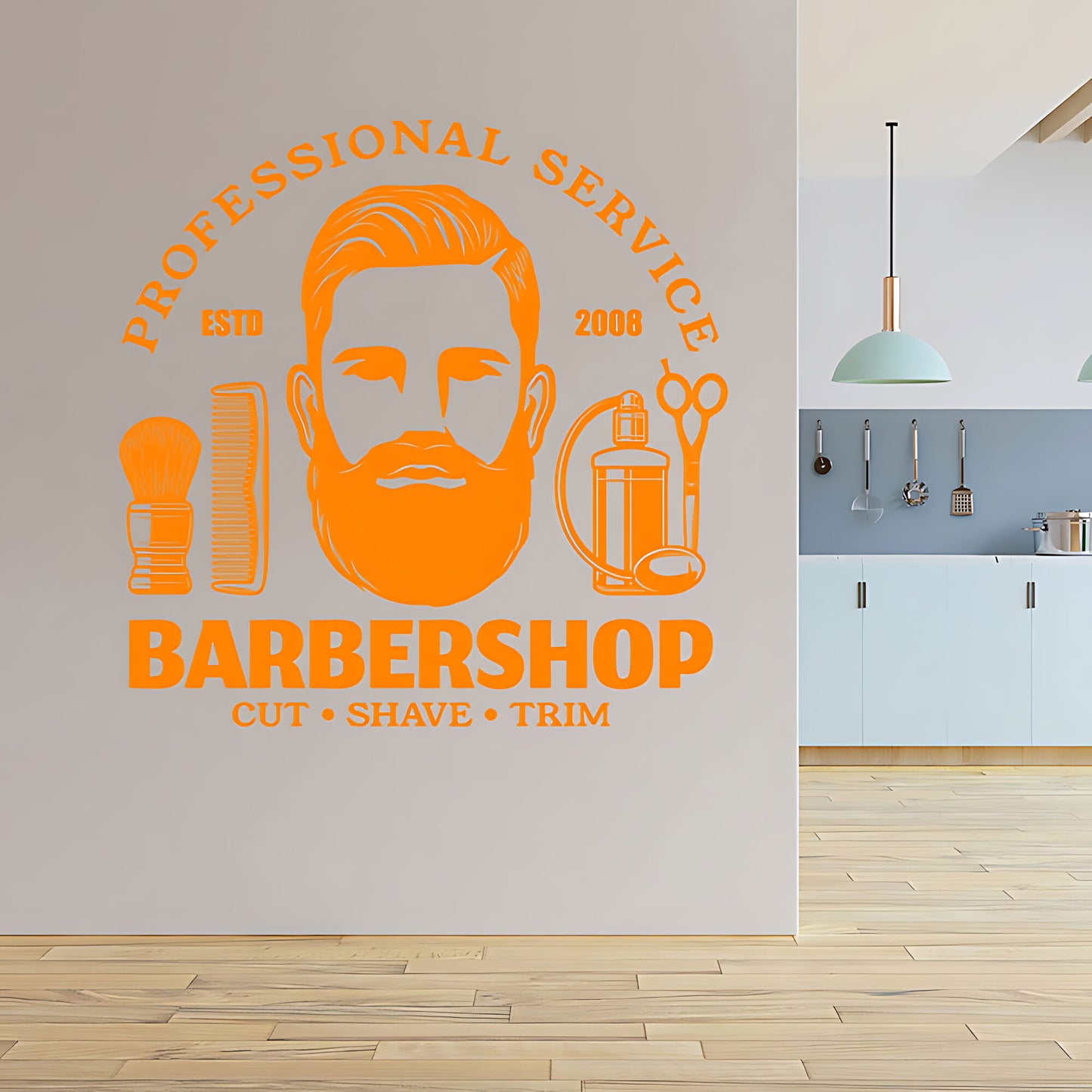 Barbershop Cut Shave Trim Wall Sticker – Professional Service Bearded Man Decal