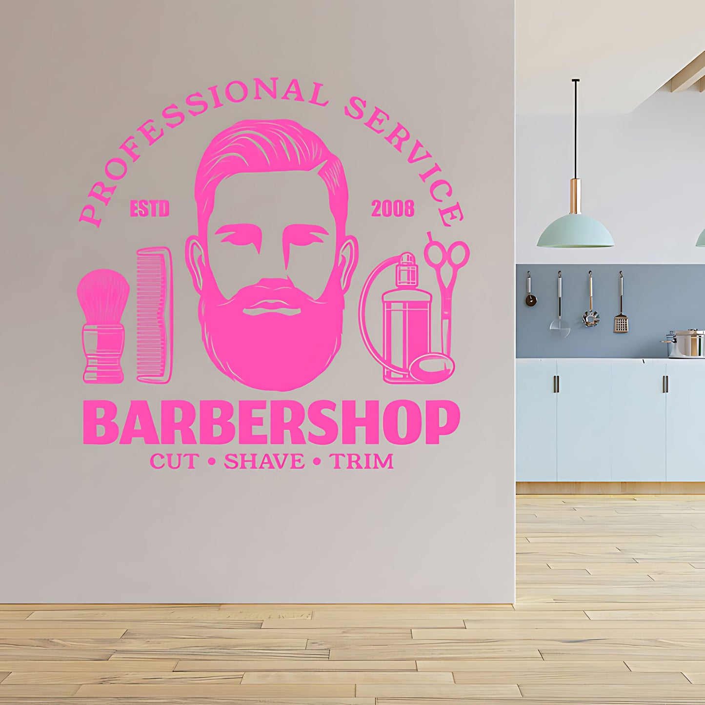 Barbershop Cut Shave Trim Wall Sticker – Professional Service Bearded Man Decal