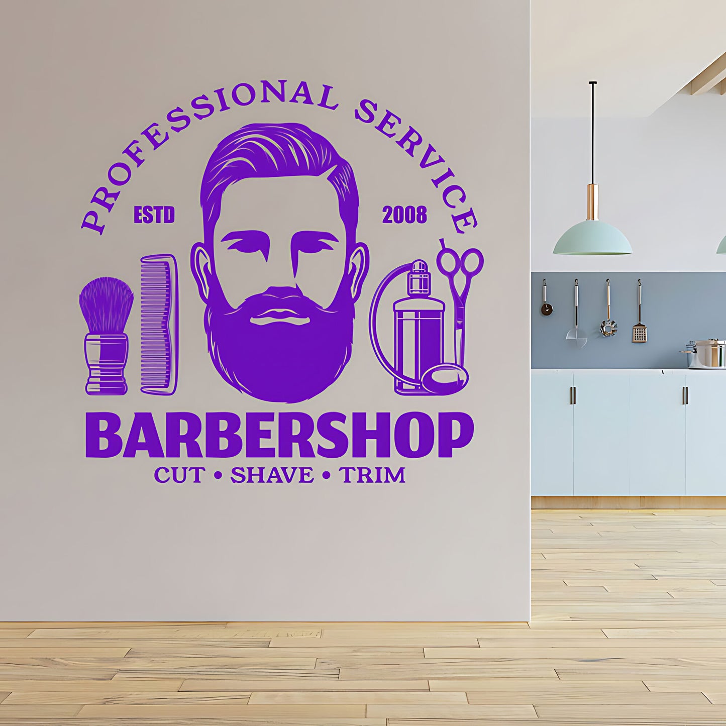 Barbershop Cut Shave Trim Wall Sticker – Professional Service Bearded Man Decal