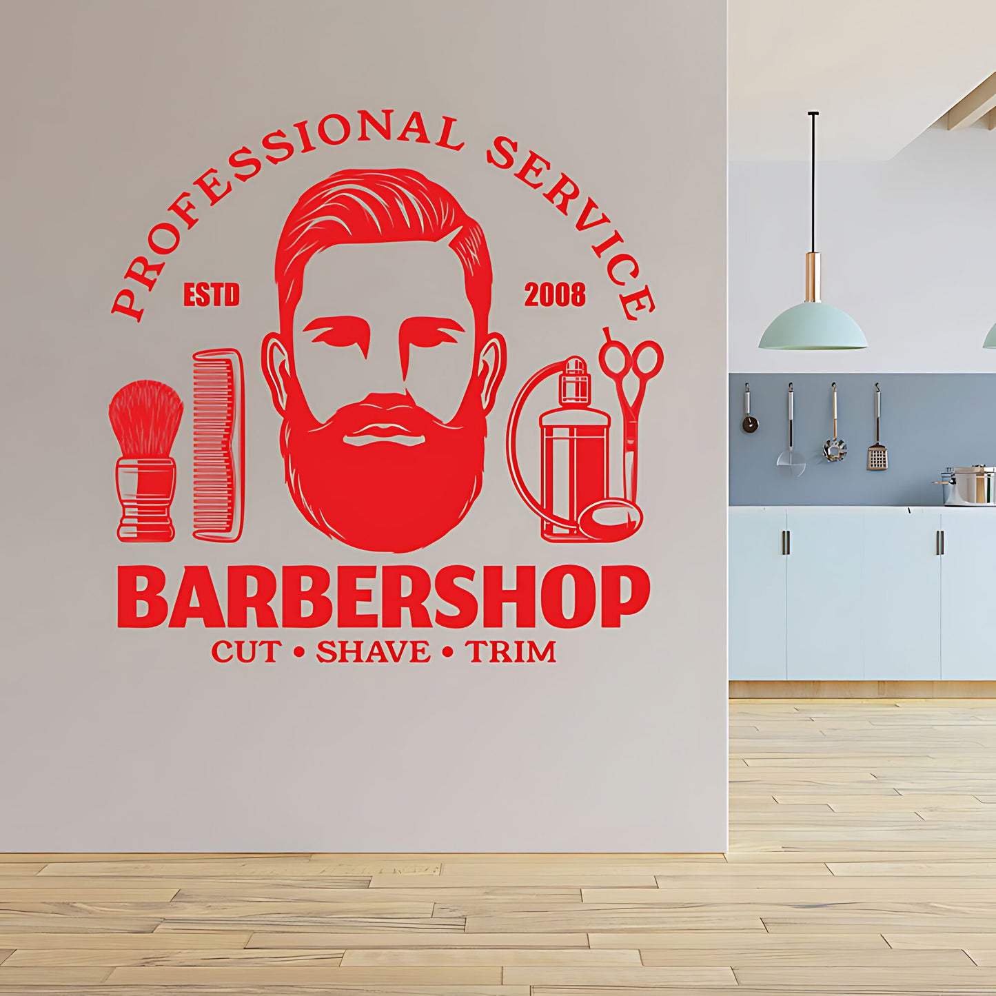 Barbershop Cut Shave Trim Wall Sticker – Professional Service Bearded Man Decal