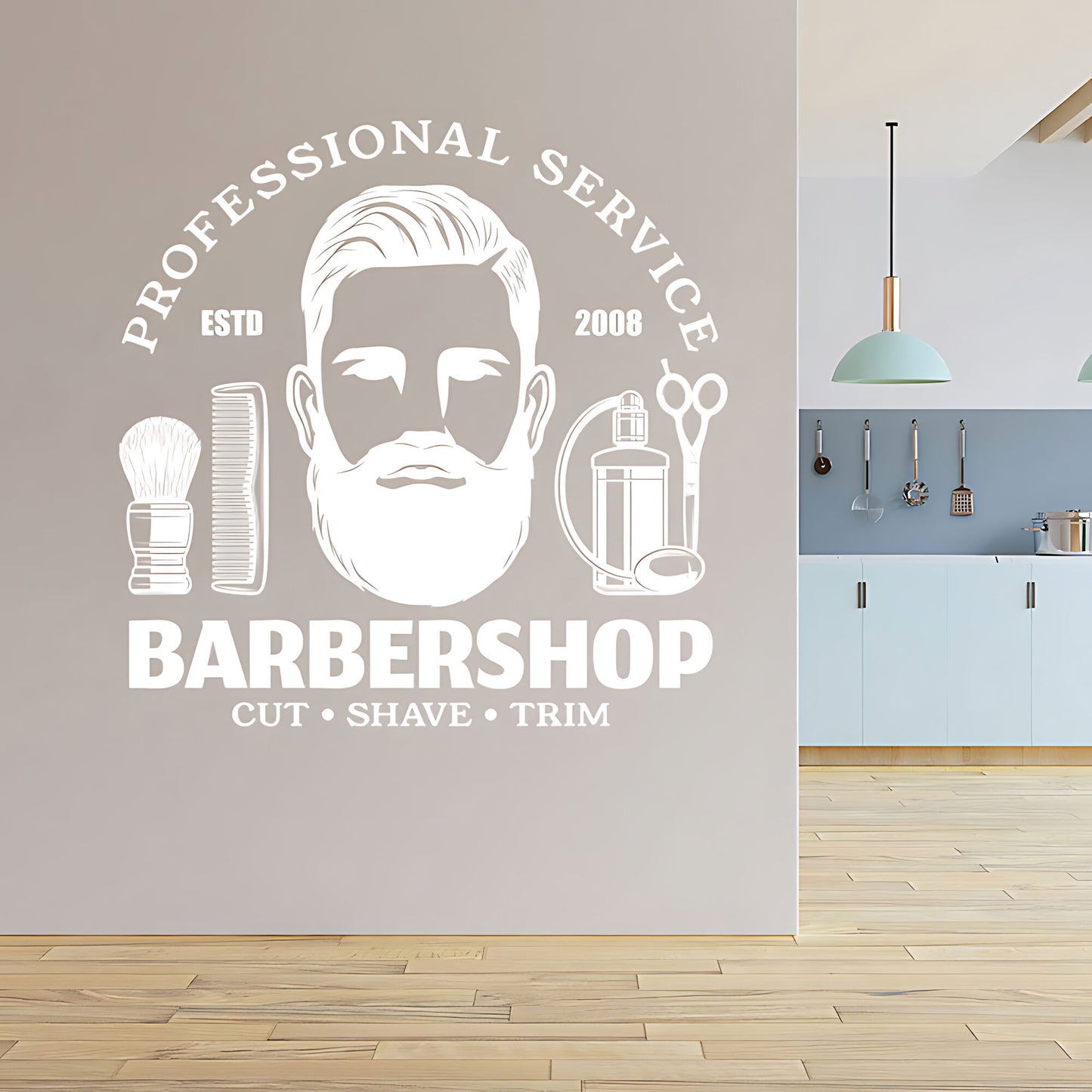 Barbershop Cut Shave Trim Wall Sticker – Professional Service Bearded Man Decal