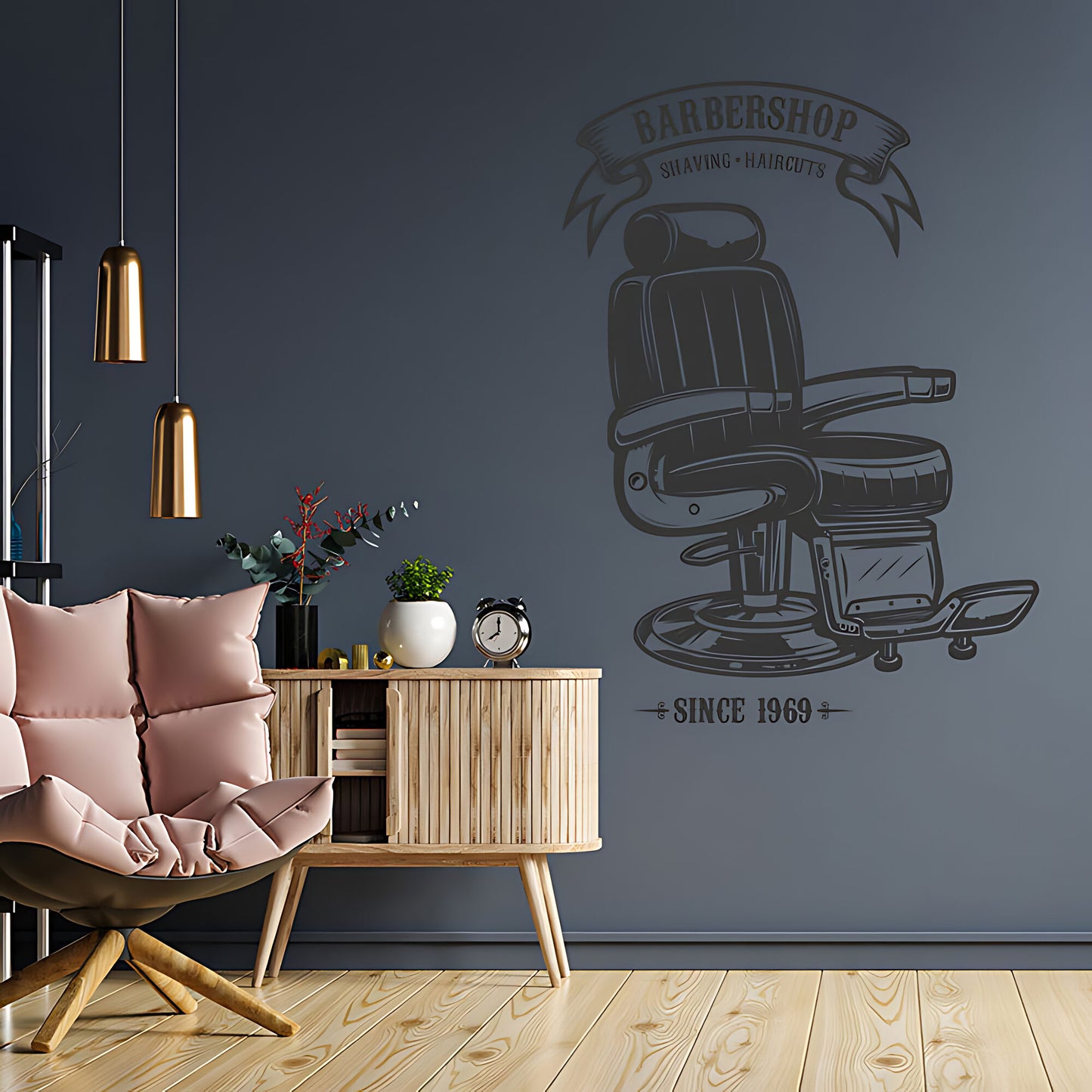 Personalised Barbershop Wall Sticker – Est. Year Barber Chair Design