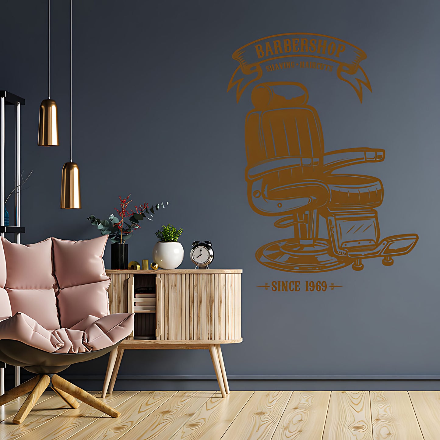 Personalised Barbershop Wall Sticker – Est. Year Barber Chair Design