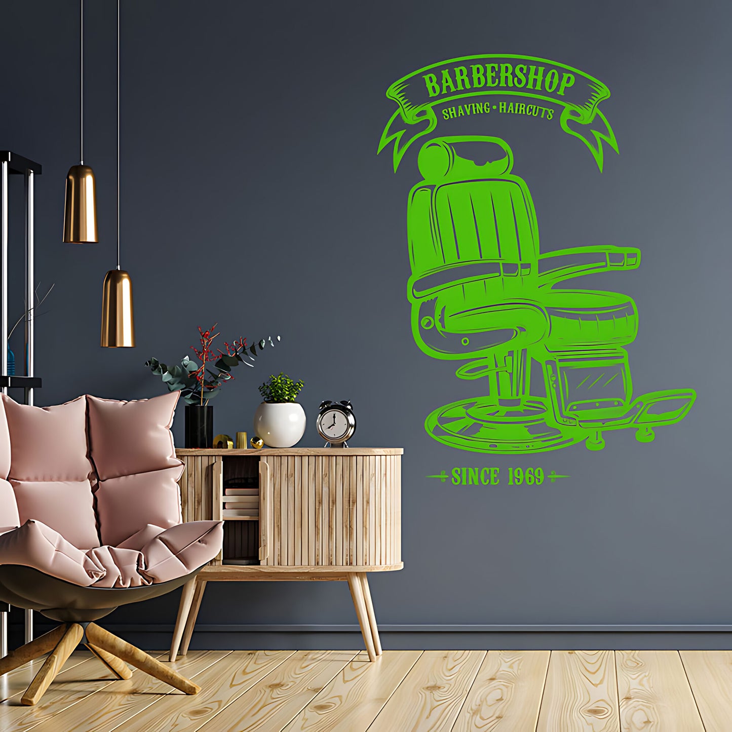 Personalised Barbershop Wall Sticker – Est. Year Barber Chair Design
