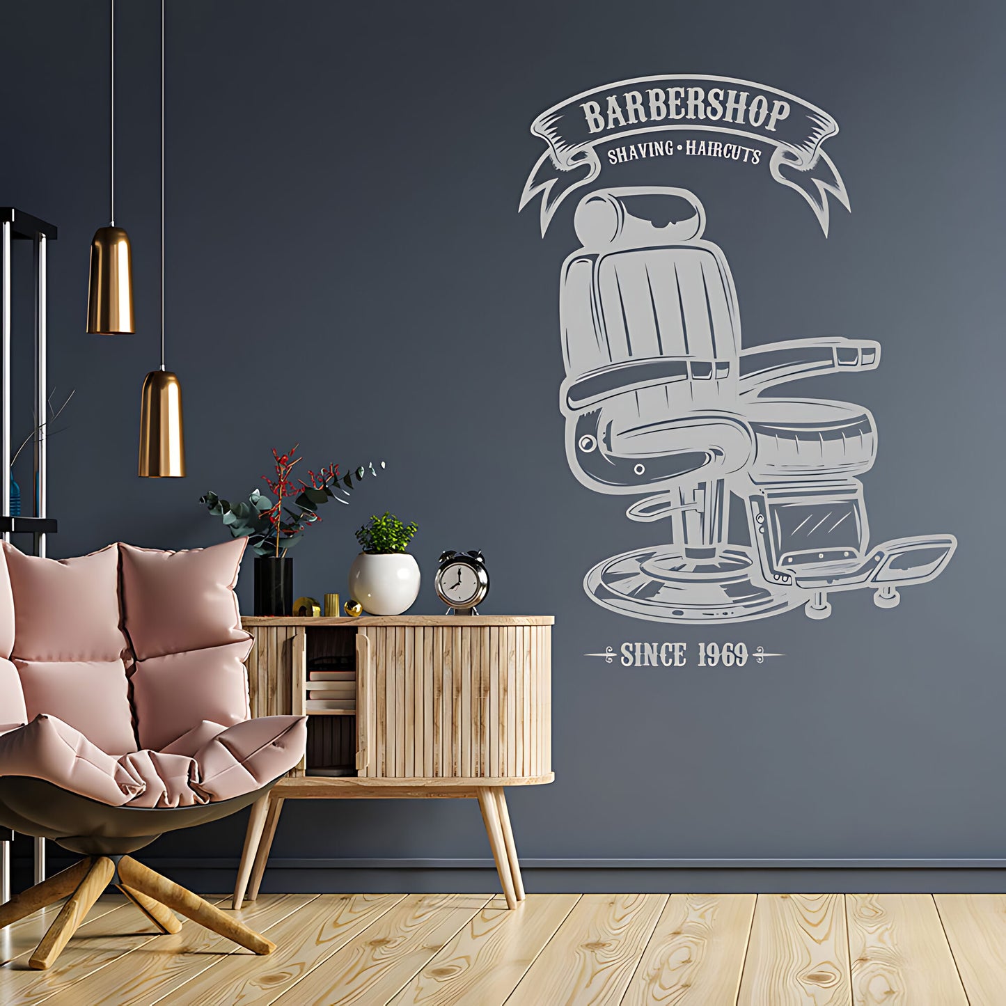 Personalised Barbershop Wall Sticker – Est. Year Barber Chair Design