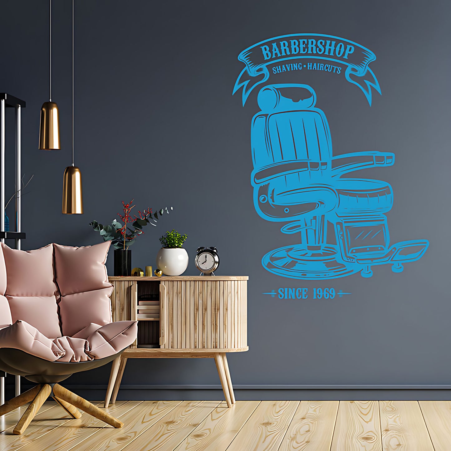 Personalised Barbershop Wall Sticker – Est. Year Barber Chair Design