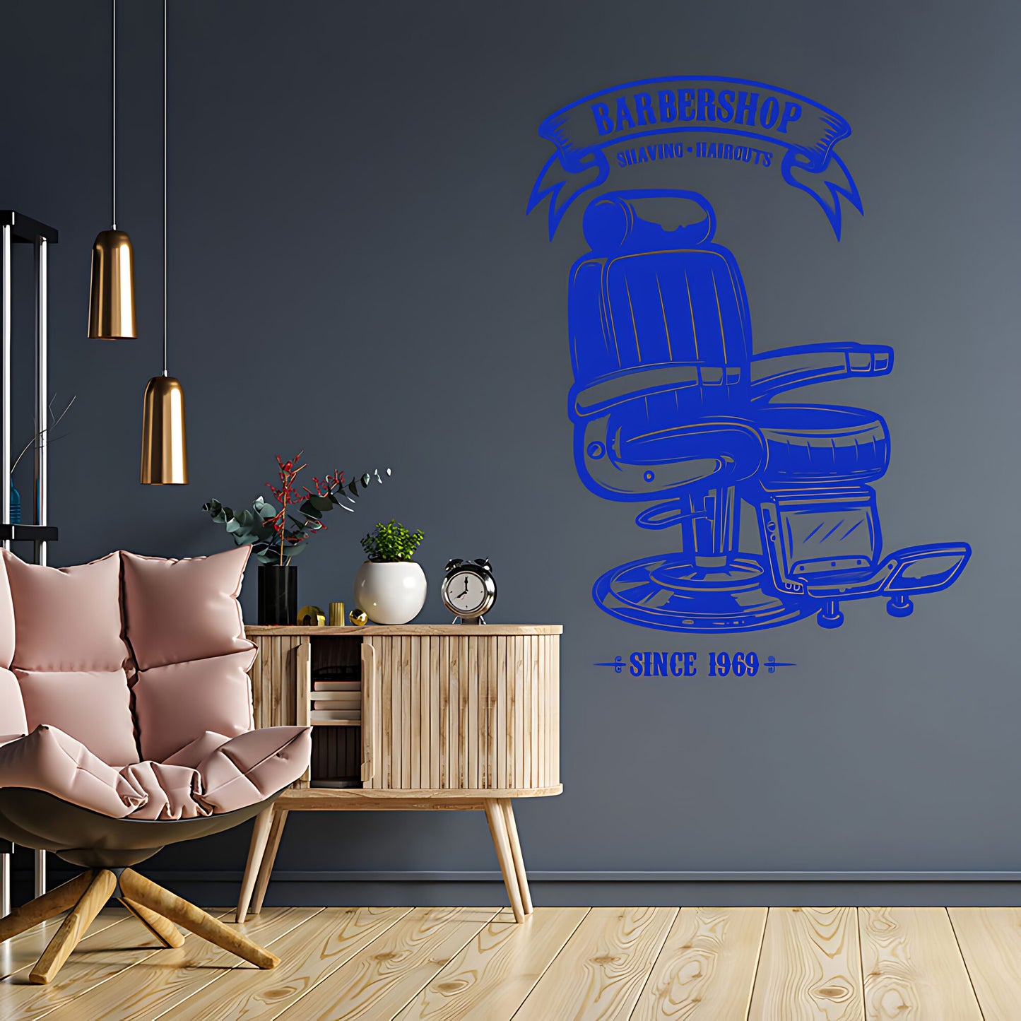 Personalised Barbershop Wall Sticker – Est. Year Barber Chair Design