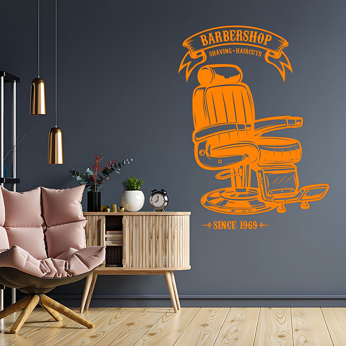 Personalised Barbershop Wall Sticker – Est. Year Barber Chair Design