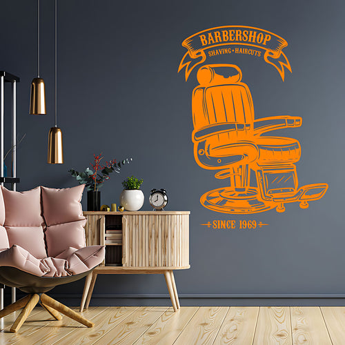 Personalised Barbershop Wall Sticker – Est. Year Barber Chair Design