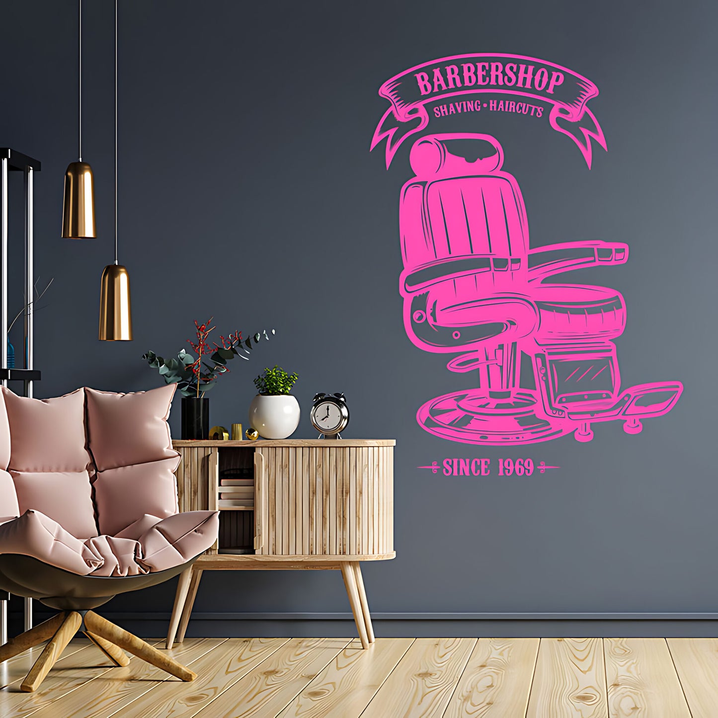 Personalised Barbershop Wall Sticker – Est. Year Barber Chair Design