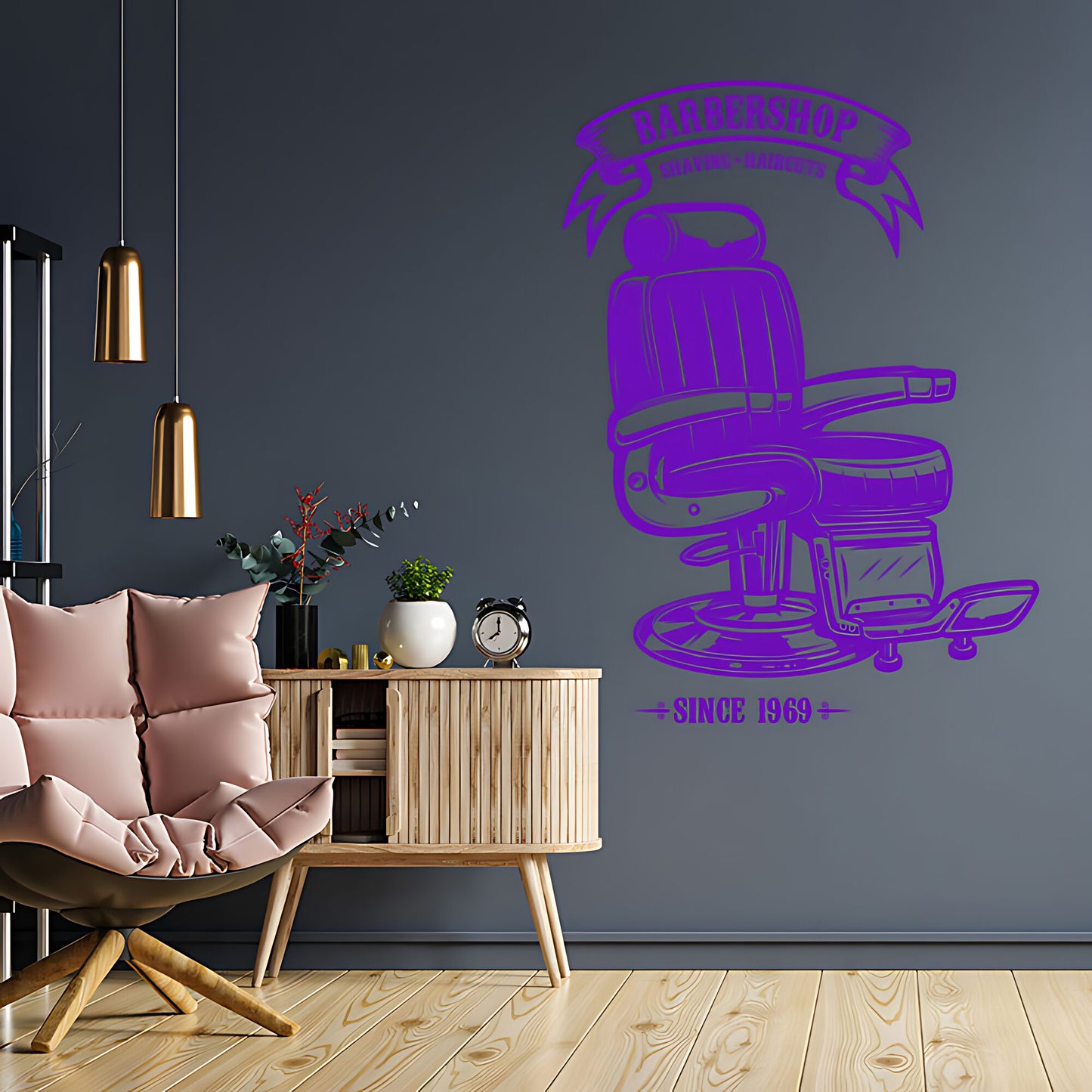 Personalised Barbershop Wall Sticker – Est. Year Barber Chair Design