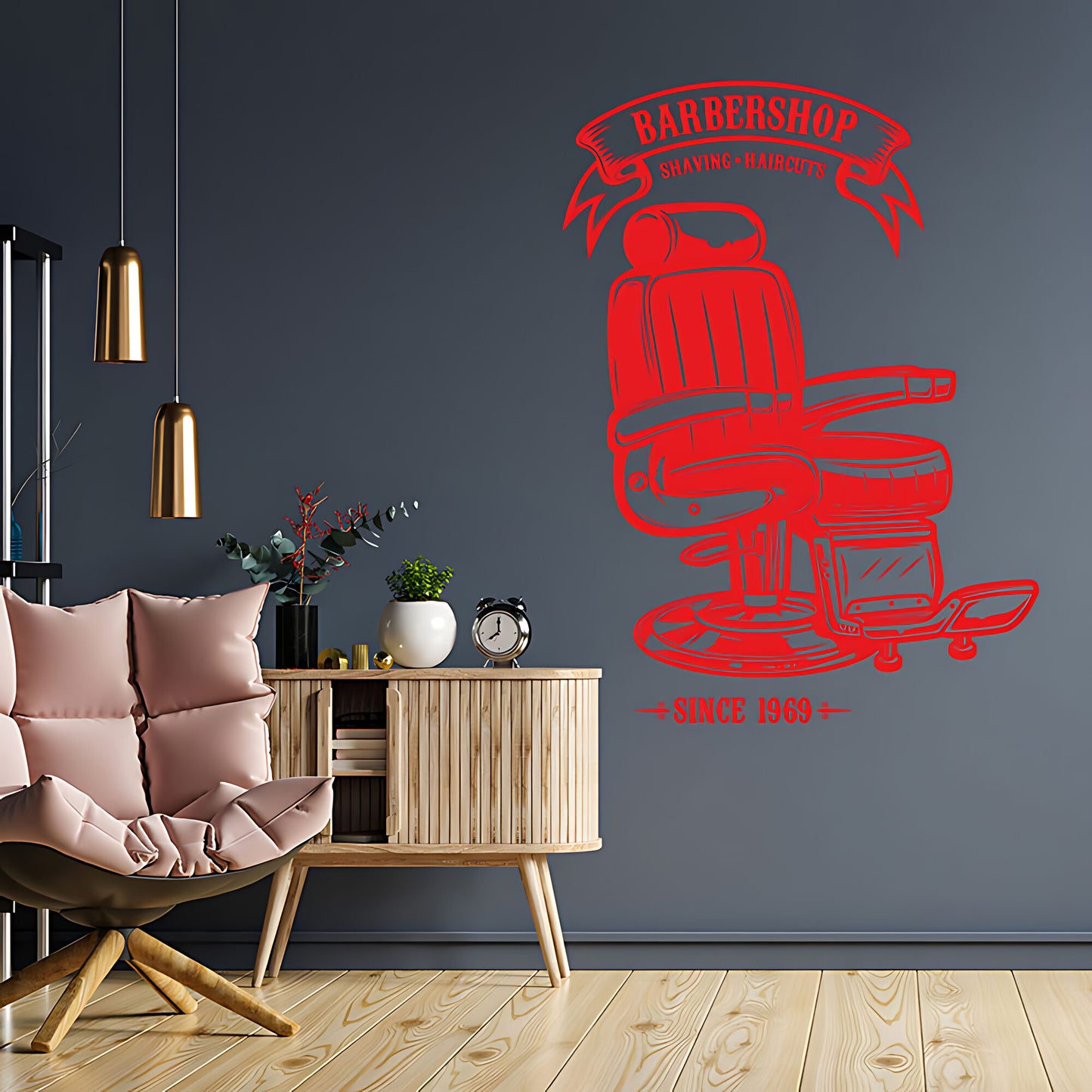 Personalised Barbershop Wall Sticker – Est. Year Barber Chair Design