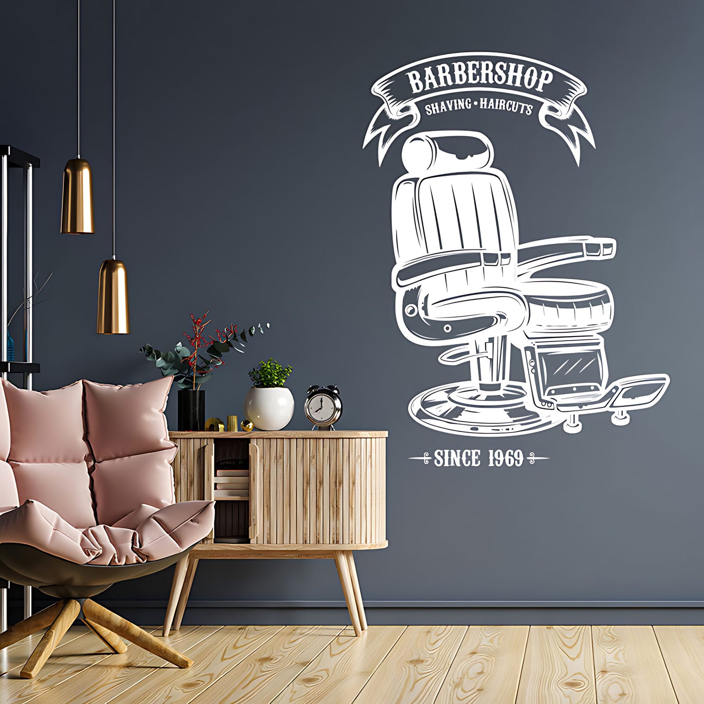 Personalised Barbershop Wall Sticker – Est. Year Barber Chair Design