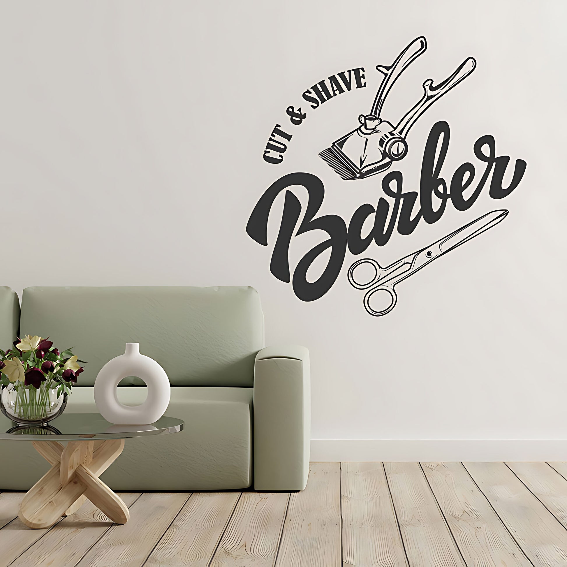Cut & Shave Barber Wall Art – Script Clipper & Scissors