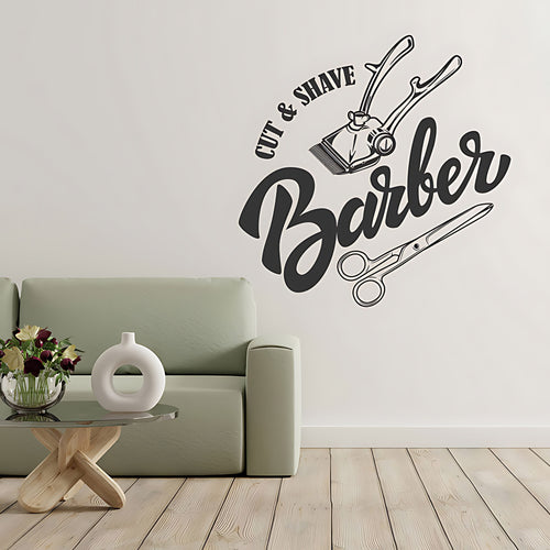 Cut & Shave Barber Wall Art – Script Clipper & Scissors
