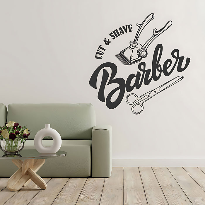 Cut & Shave Barber Wall Art – Script Clipper & Scissors