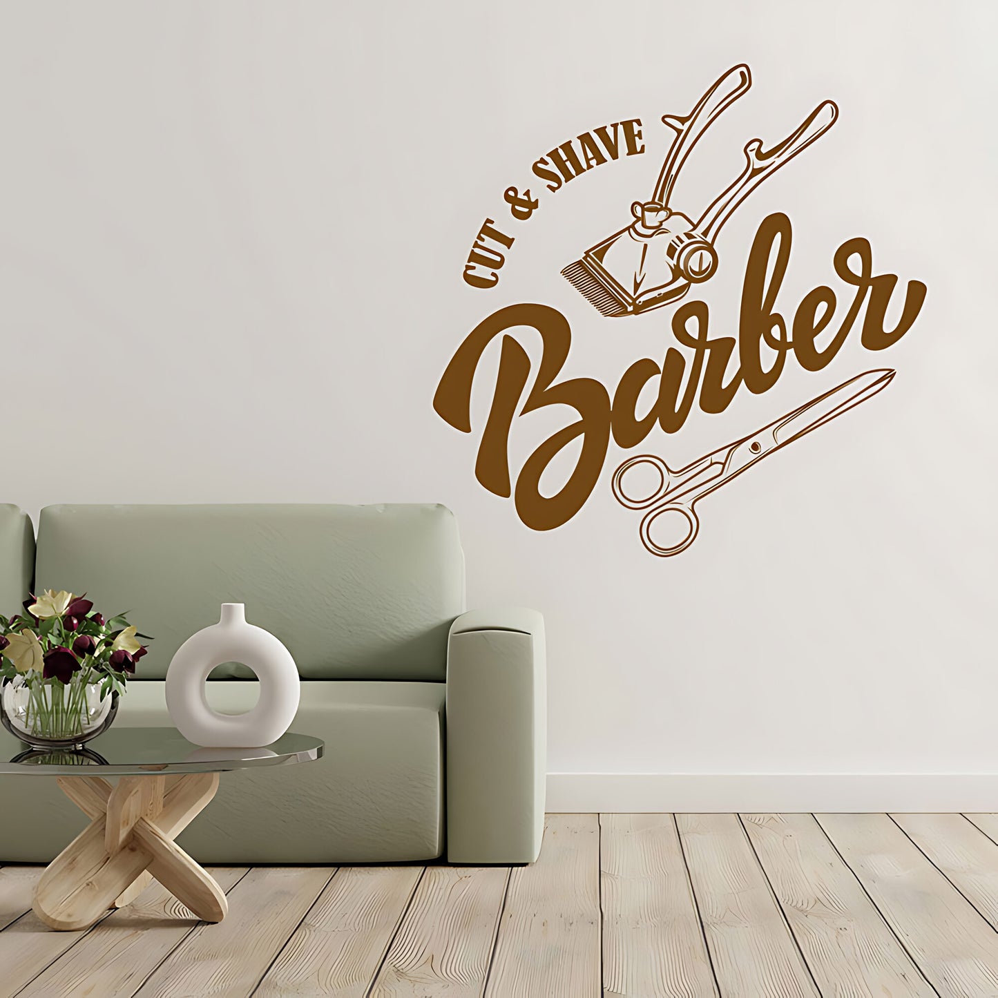 Cut & Shave Barber Wall Art – Script Clipper & Scissors