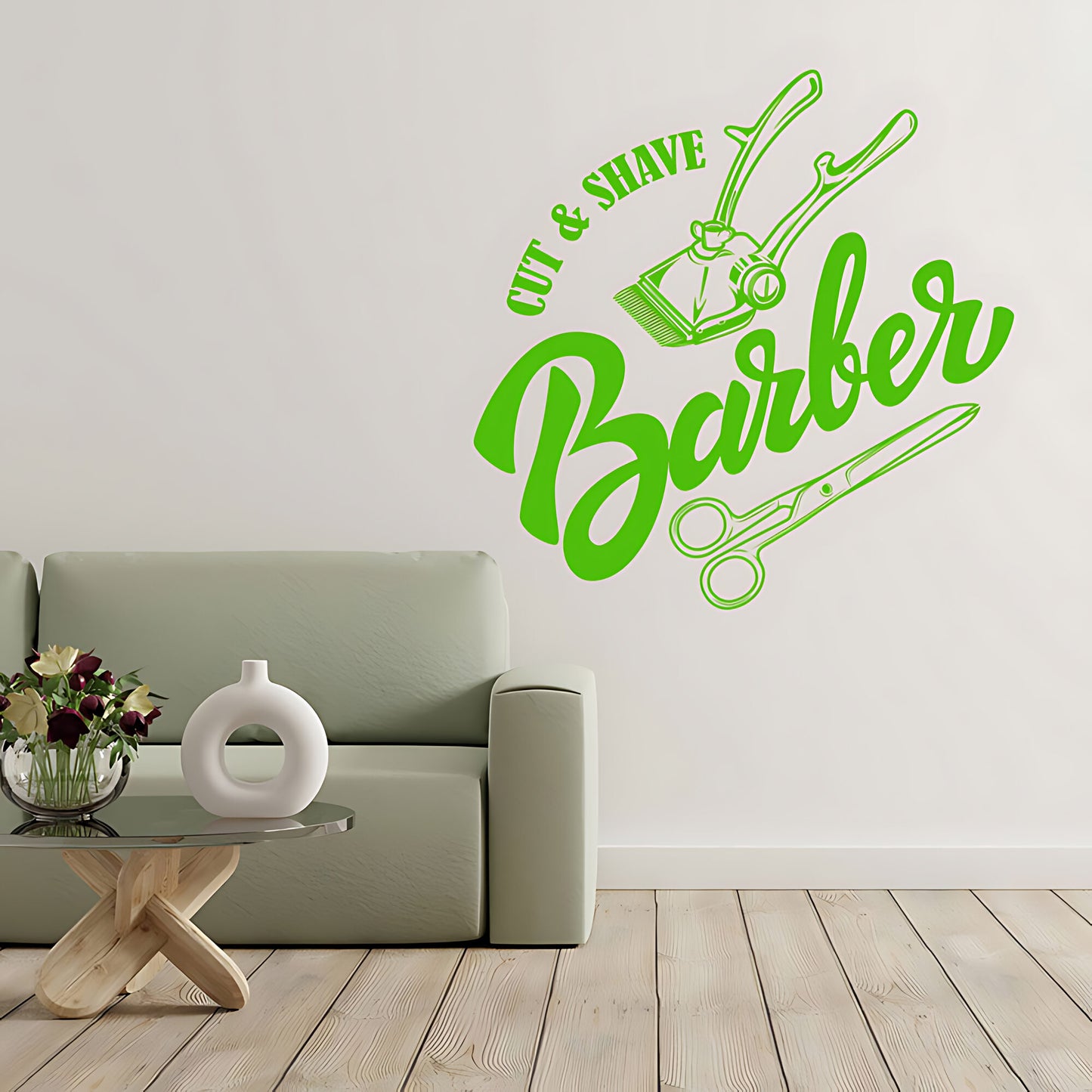 Cut & Shave Barber Wall Art – Script Clipper & Scissors