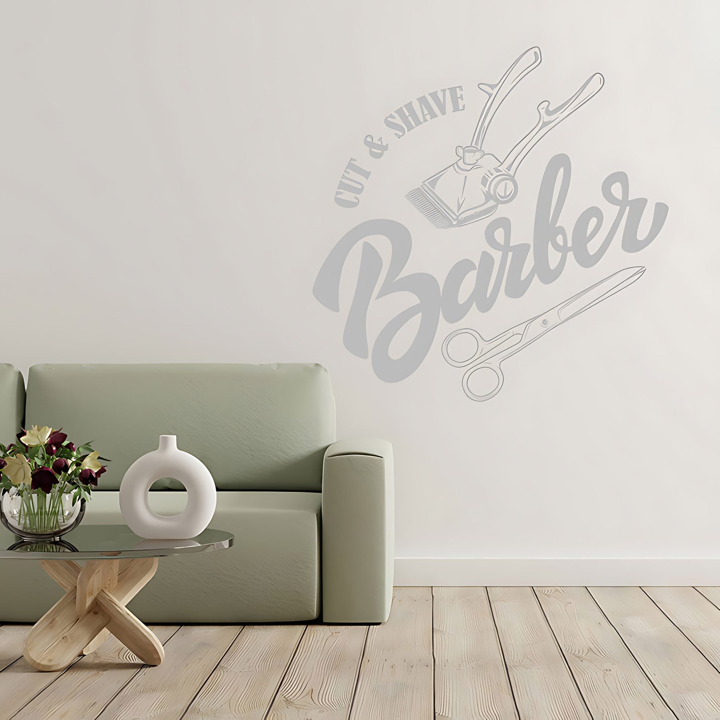 Cut & Shave Barber Wall Art – Script Clipper & Scissors