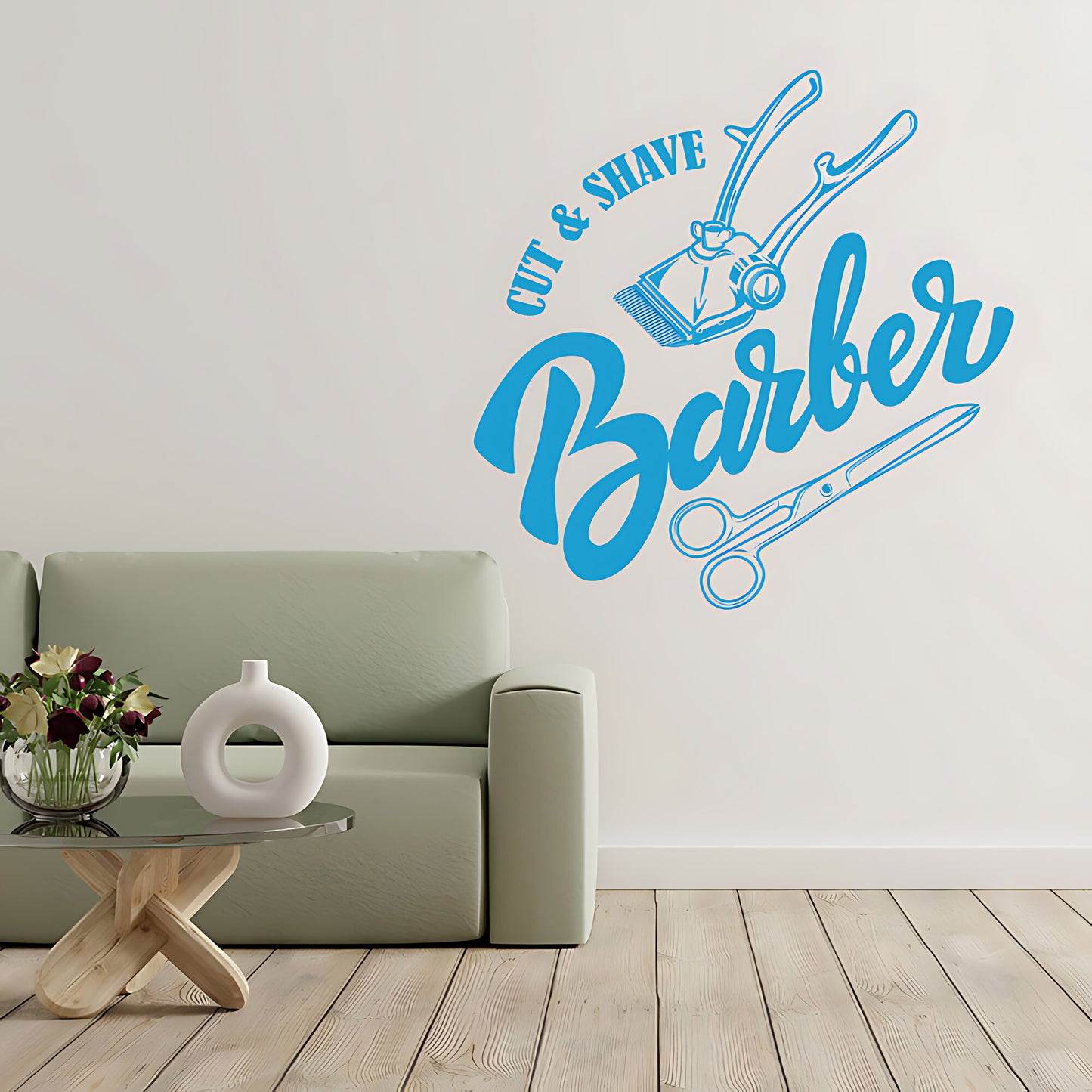 Cut & Shave Barber Wall Art – Script Clipper & Scissors