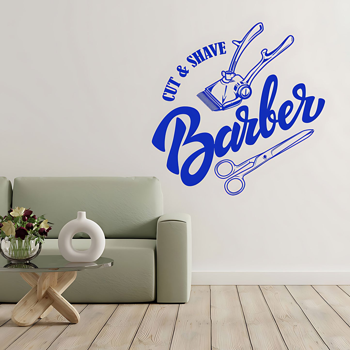 Cut & Shave Barber Wall Art – Script Clipper & Scissors