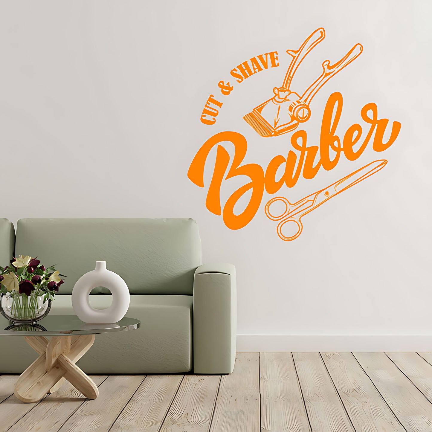 Cut & Shave Barber Wall Art – Script Clipper & Scissors