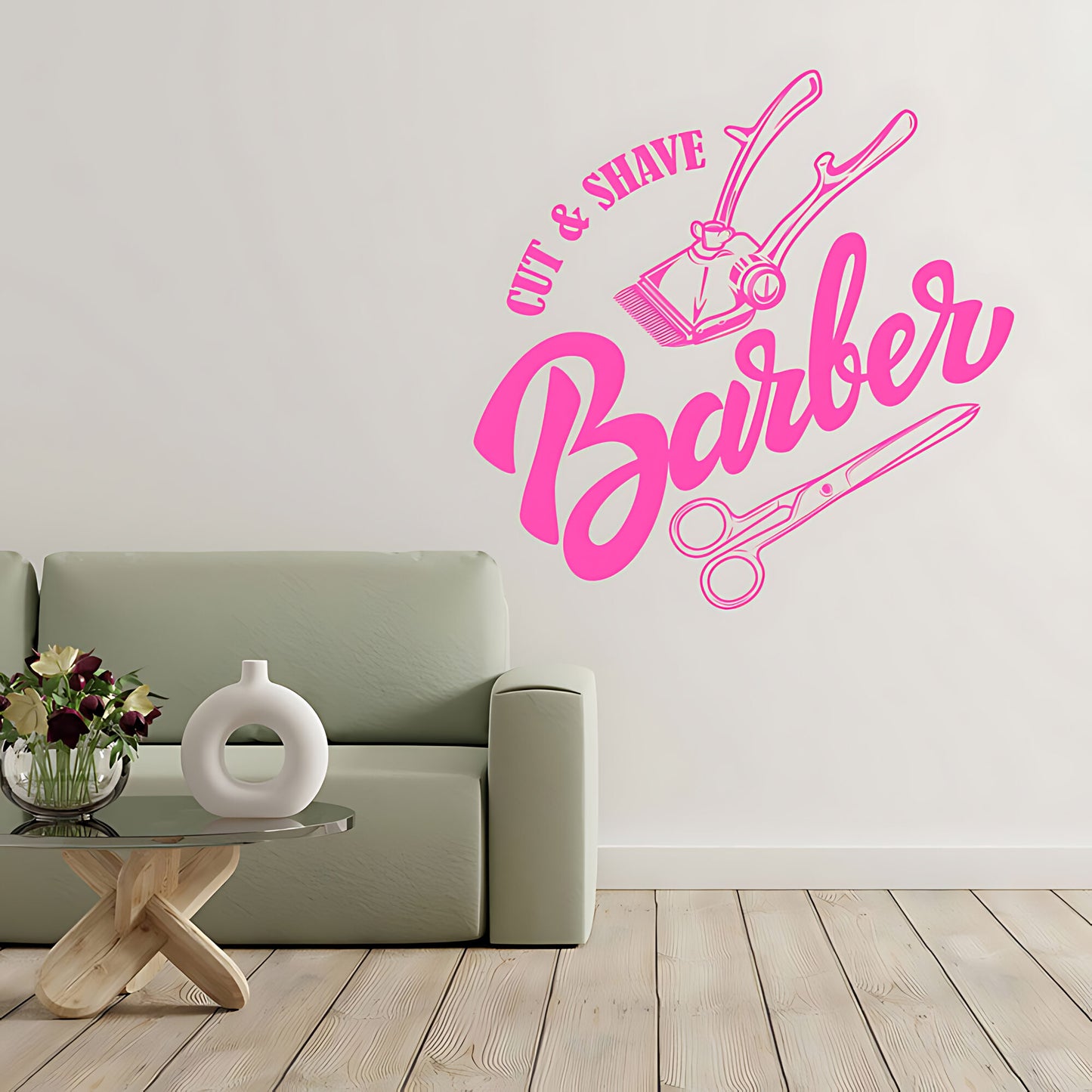 Cut & Shave Barber Wall Art – Script Clipper & Scissors