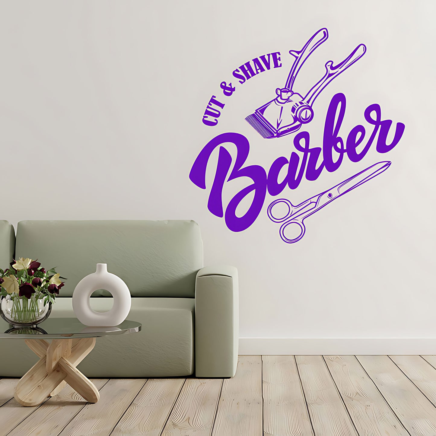 Cut & Shave Barber Wall Art – Script Clipper & Scissors