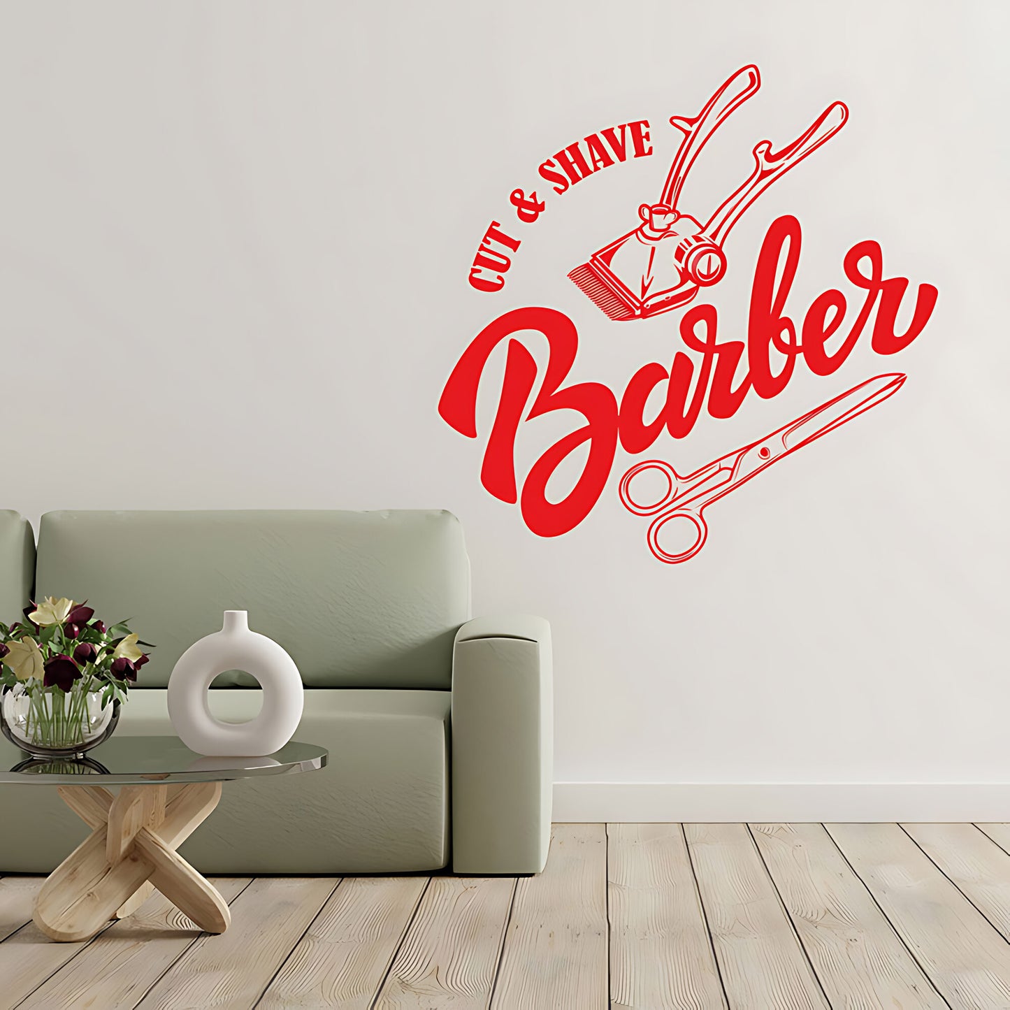 Cut & Shave Barber Wall Art – Script Clipper & Scissors