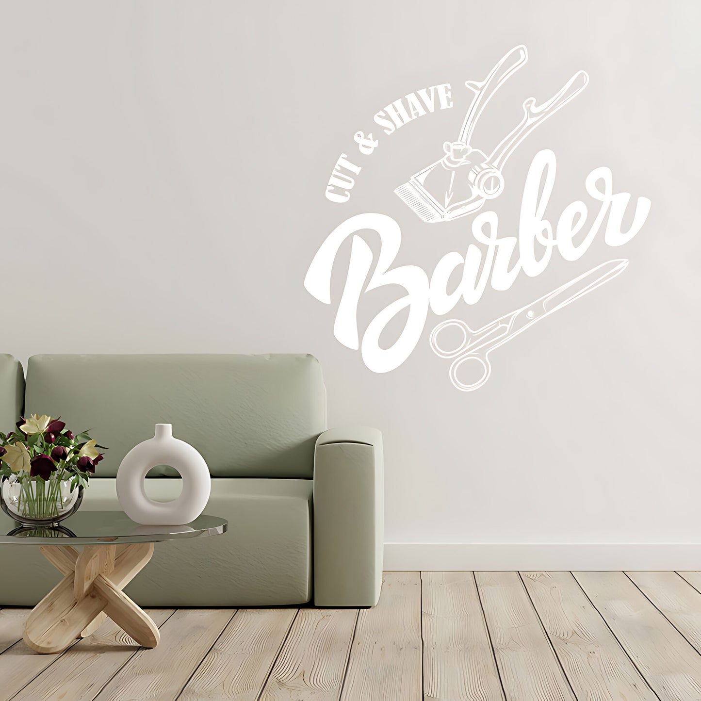 Cut & Shave Barber Wall Art – Script Clipper & Scissors