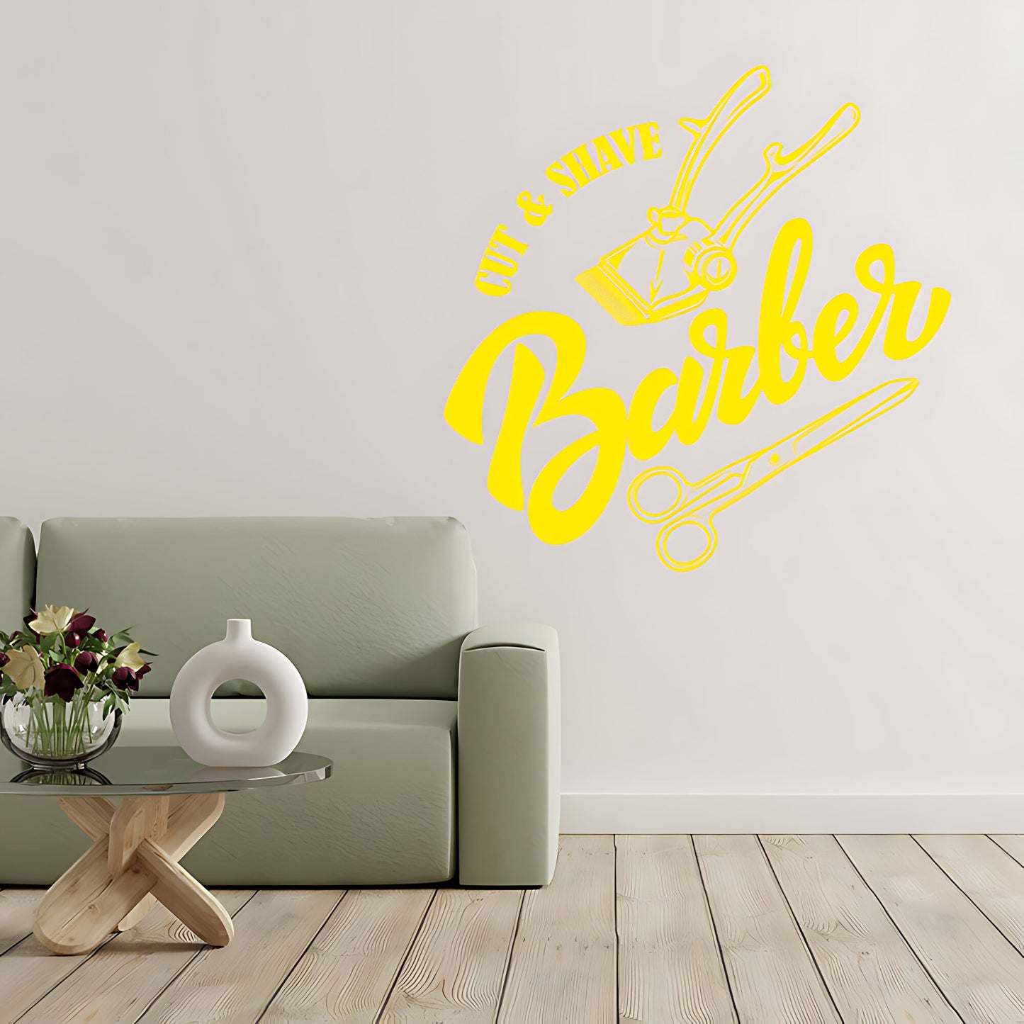 Cut & Shave Barber Wall Art – Script Clipper & Scissors