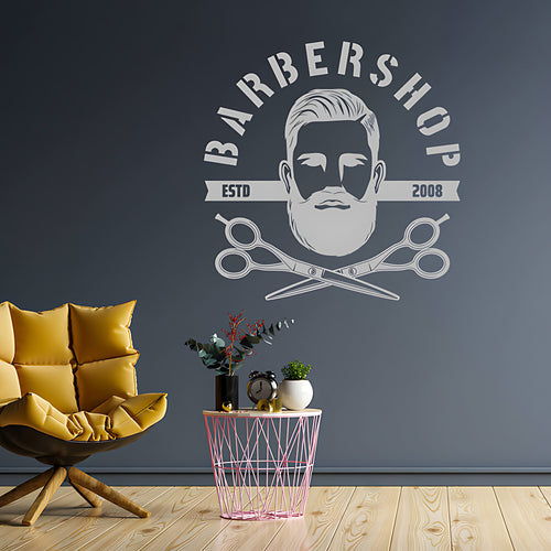 Bespoke Barbershop Wall Art – Est. Year Bearded Barber & Scissors