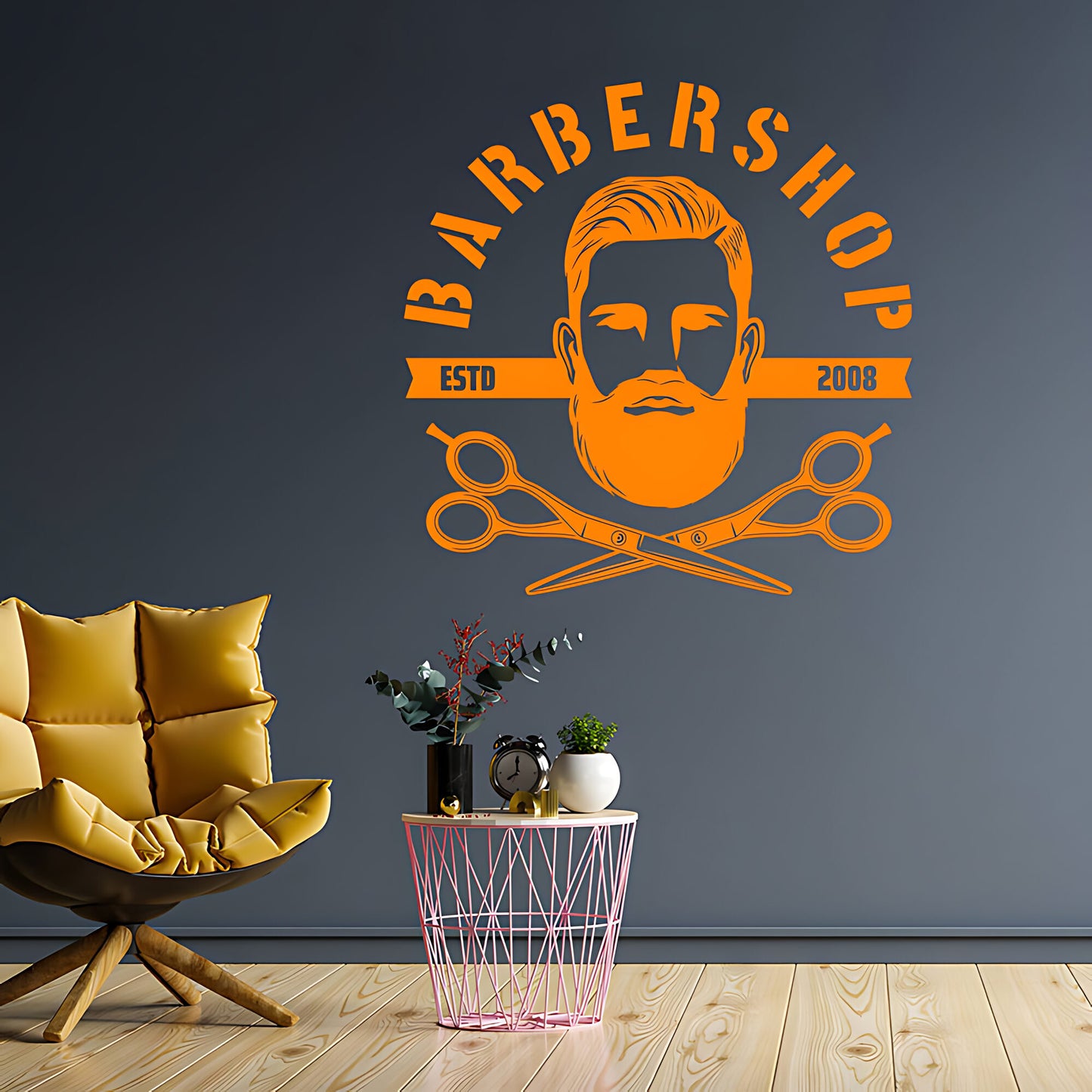 Bespoke Barbershop Wall Art – Est. Year Bearded Barber & Scissors