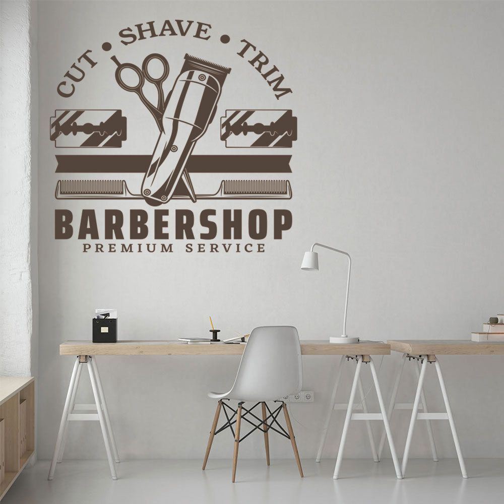 Cut Shave Trim Barbershop Wall Art – Premium Service Retro Design