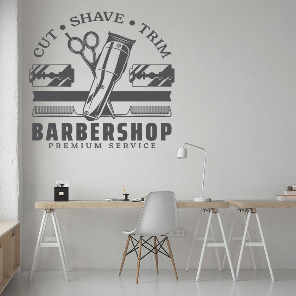 Cut Shave Trim Barbershop Wall Art – Premium Service Retro Design