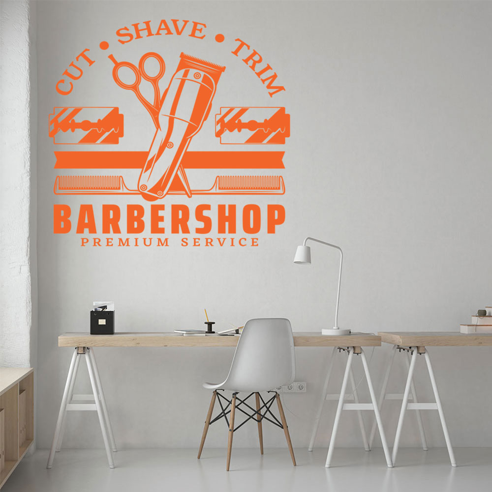 Cut Shave Trim Barbershop Wall Art – Premium Service Retro Design