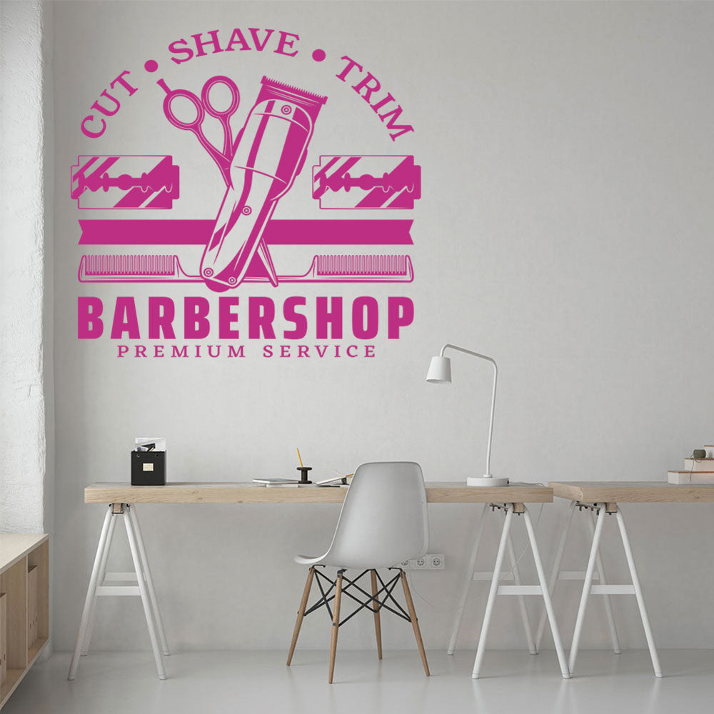 Cut Shave Trim Barbershop Wall Art – Premium Service Retro Design