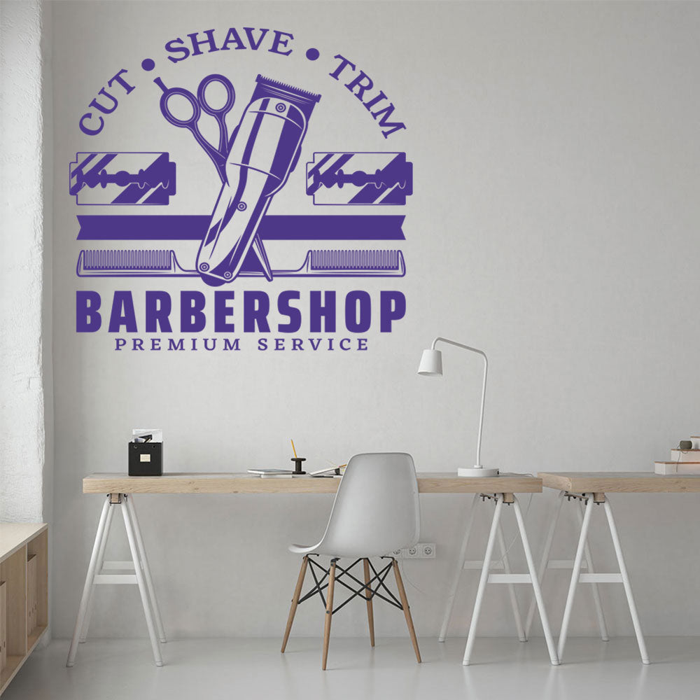 Cut Shave Trim Barbershop Wall Art – Premium Service Retro Design